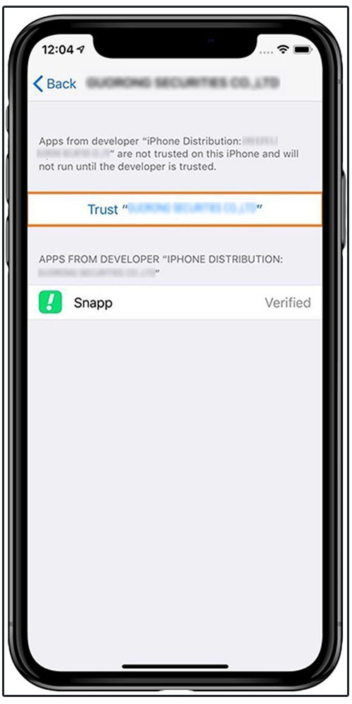 Iphone screen-grab of Snapp Installation settings - Termeh Travel