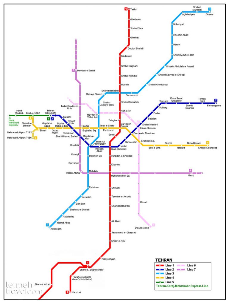 Tehran Metro's Map- Termeh Travel
