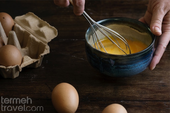 whisked egg for Persian Ice Cream- Termeh Travel
