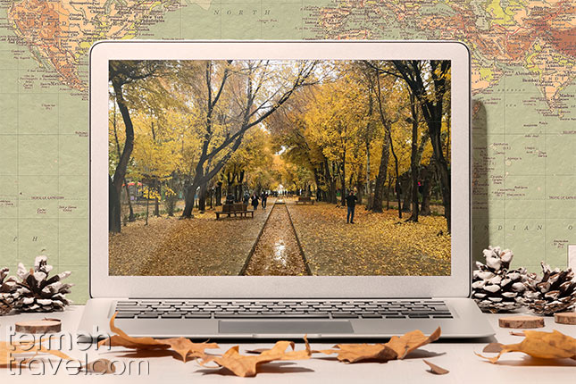 Laptop Showing a Picture of Isfahan Chahar Bagh - Termeh Travel