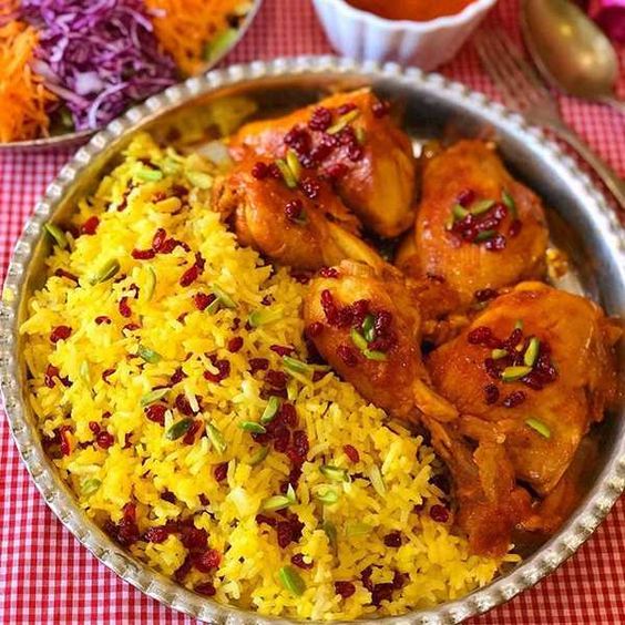 Zereshk Polo - Saffron Barberry Rice and Chicken - an Iranian dish
