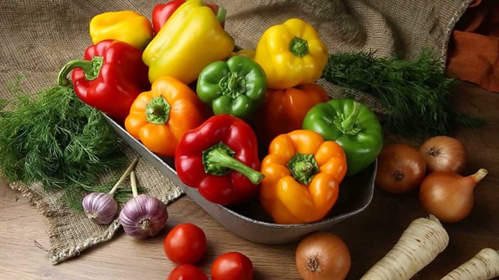 Colorful bell peppers- green, yellow, orange and red bell peppers